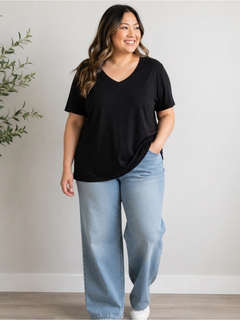 Chicos Ultimate Tee Womens XL Black Supima Cotton V Neck‎ Stretch Top